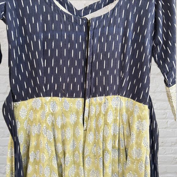 Vintage Indian Block Print Cotton Maxi Dress Cottagecore Prairie, Mint Condition - Picture 4 of 8